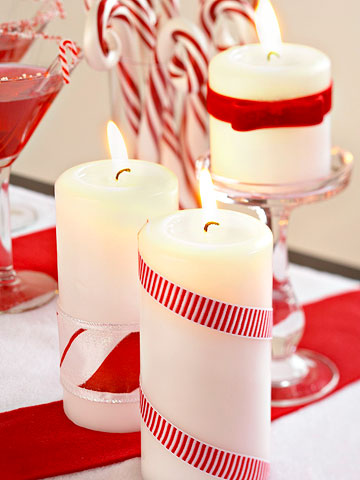 Candy Cane Ribbon Candles