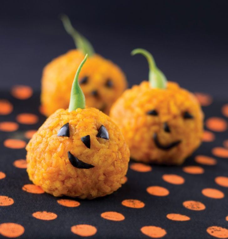 Carrot Rice Ball Jack O' Lanterns by Apron Strings Blog