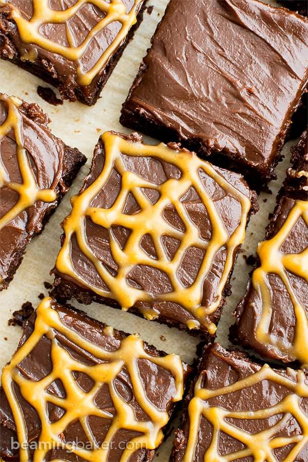 Chocolate Peanut Butter Spiderweb Brownies by Beaming Baker