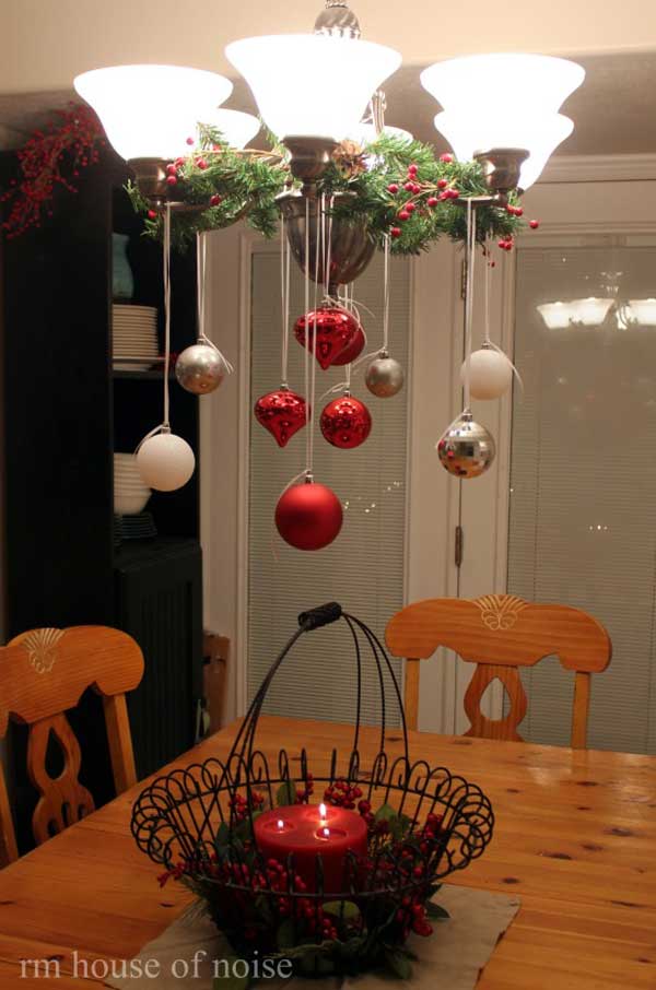 Decorating chandelier above the dining table.