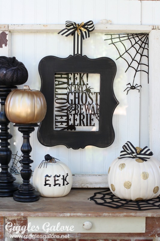 Black, White, and Gold Halloween Pumpkin Display by Mariah Leeson