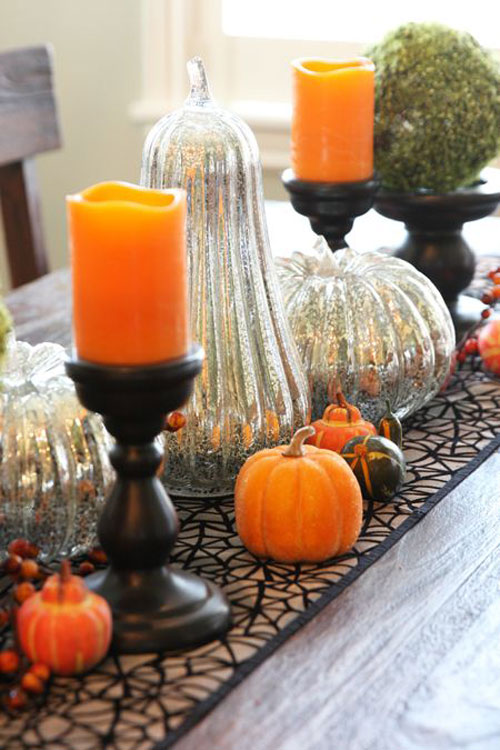 Fall Tablescape Idea with Mercury Glass Pumpkin via Our Best Bites