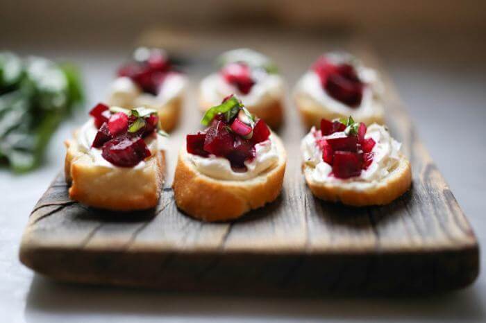 Beet Bruschetta with Goat Cheese and Basil