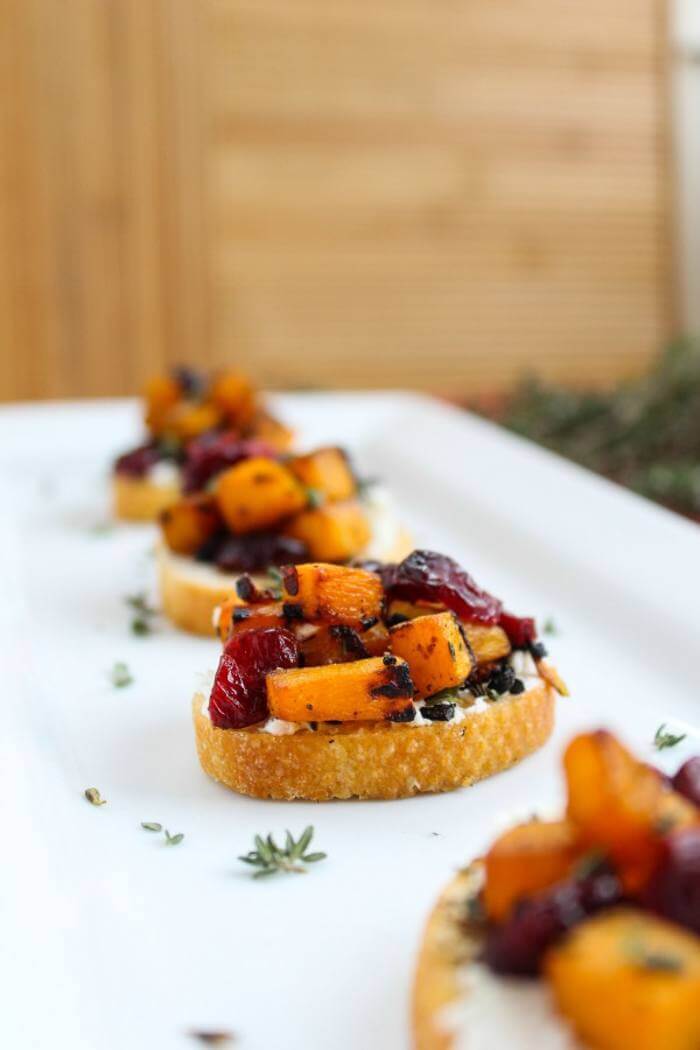 Butternut Squash, Cranberry & Goat Cheese Crostini