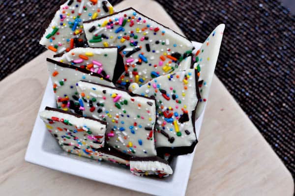 Cake Batter Chocolate Bark from How Sweet Eats