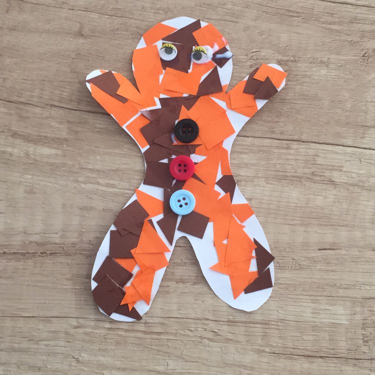 Construction paper mosaic gingerbread man.