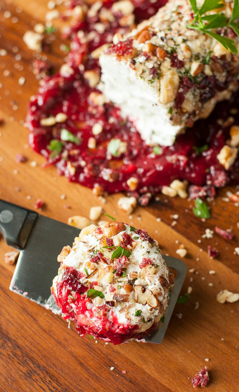 Cranberry Goat Cheese Log with Walnuts, Pecans, and Parsley