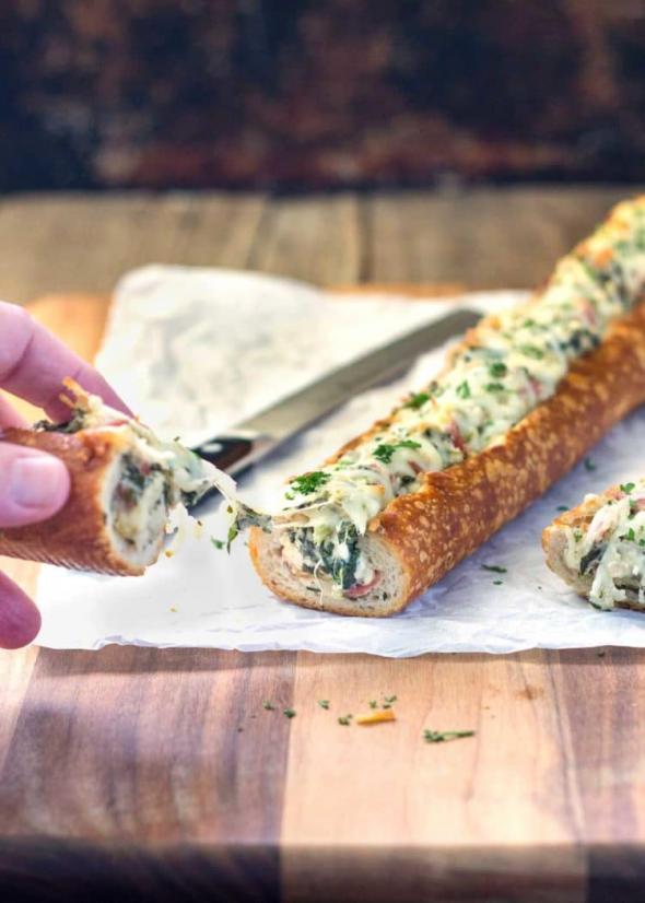 Feta Spinach Stuffed French Bread from Kevin Is Cooking