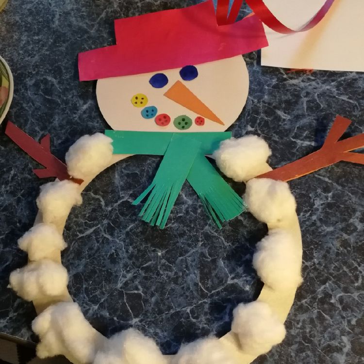 Paper plate snowman craft.