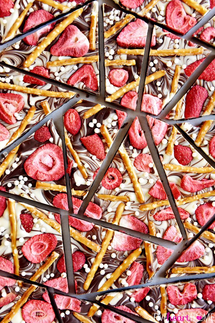 Strawberry Pretzel Chocolate Swirl Bark.