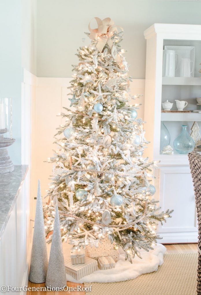 Aqua Flocked Coastal Christmas Tree by Breezy Designs