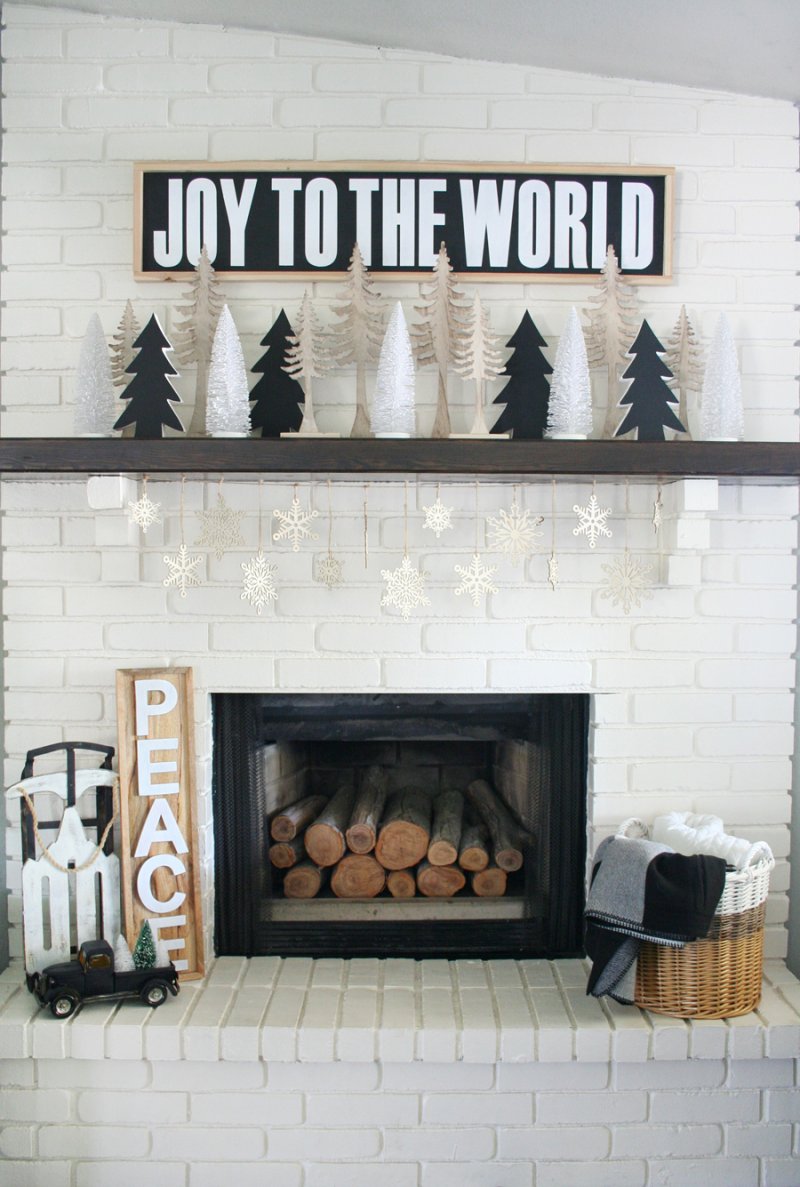 Black and White Christmas Mantel.