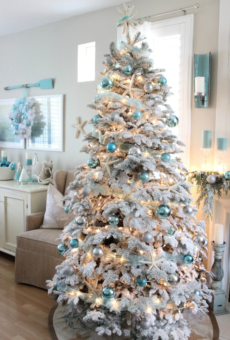 Blue and White Coastal Christmas Tree by Making Home Base