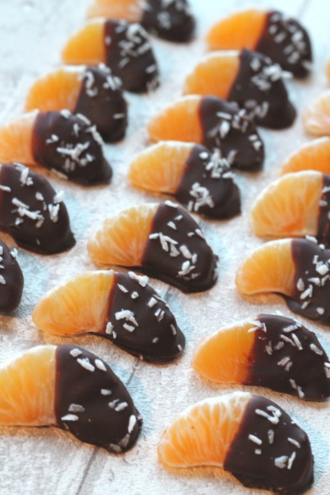 Chocolate coconut dipped satsumas by My Fussy Eater