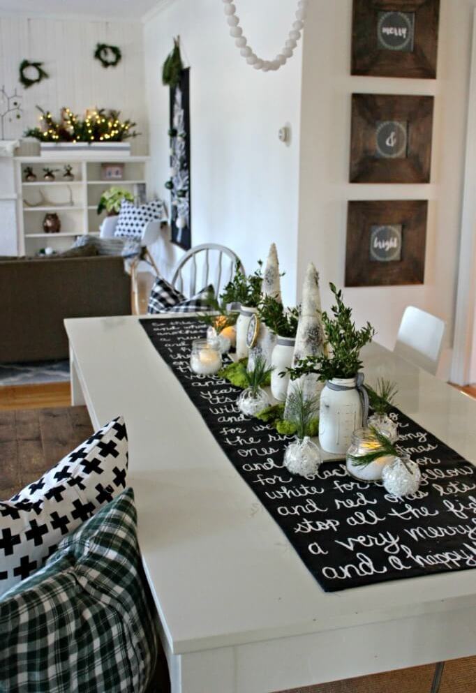 Christmas Tablescape Black White Decor.