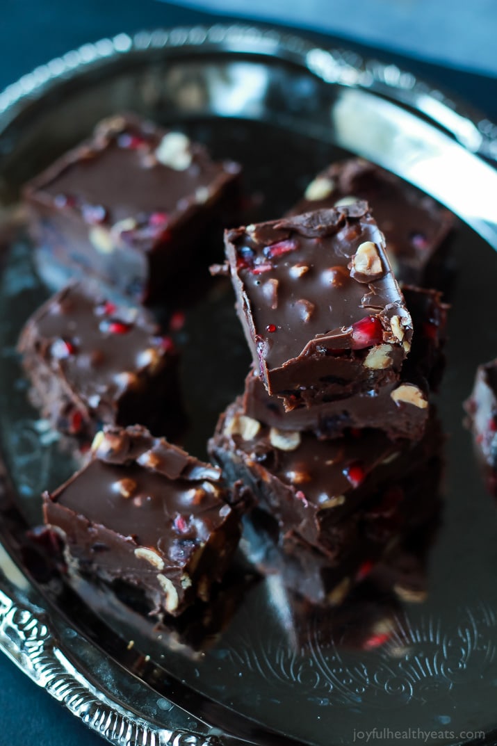 Dark Chocolate Pomegranate Hazelnut Fudge