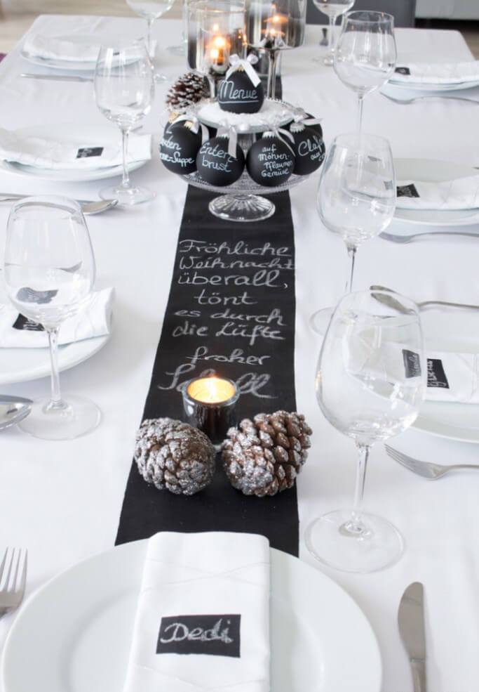 Elegant Black White Christmas Table.