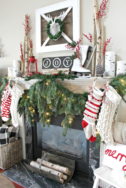 Farmhouse Style Christmas Mantel.