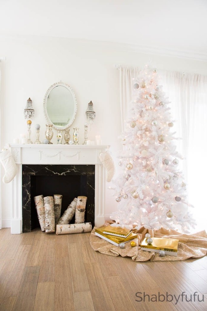 Glistening Snowy White Flocked Christmas Tree.