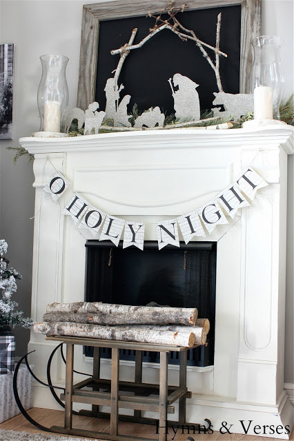 Lovely Black and White Christmas Mantel Via Hymns and Verses