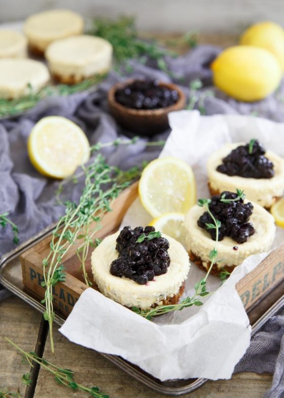 Mini Lemon Thyme and Blueberry Cheesecakes – Running to the Kitchen