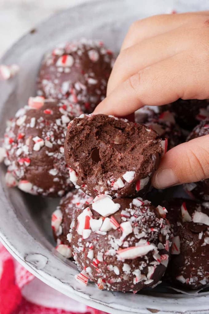 No-Bake Chocolate Peppermint Protein Balls by Veggies Don’t Bite