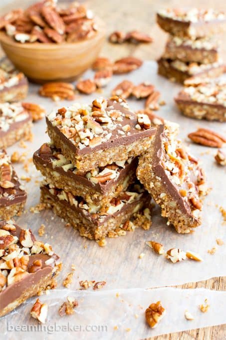 No Bake Paleo Chocolate Pecan Bars by Beaming Baker