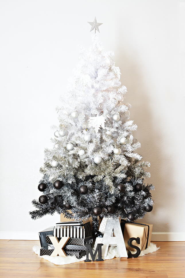 Ombre Black White Christmas Tree.