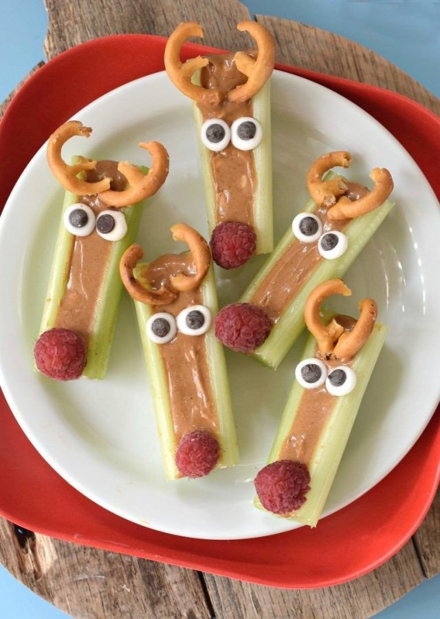Peanut Butter Celery Reindeer Sticks.