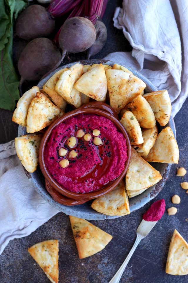 Roasted Beetroot Hummus with Pita Chips by Happy Kitchen.Rocks