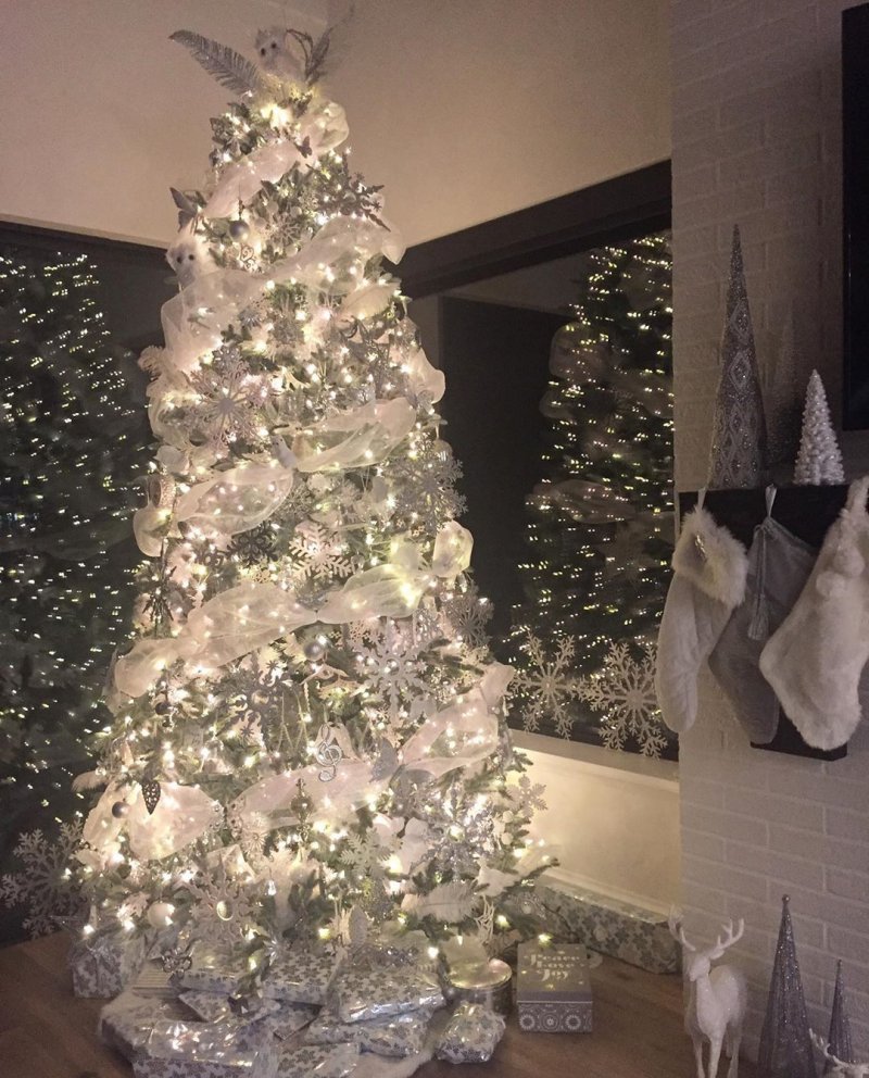 Silver and white Christmas tree.