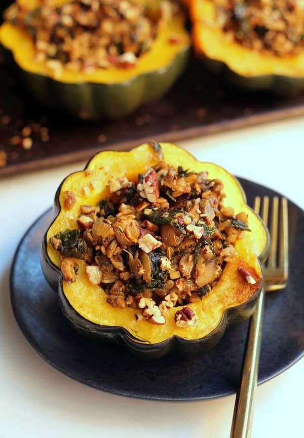 Tempeh Sausage Stuffed Squash