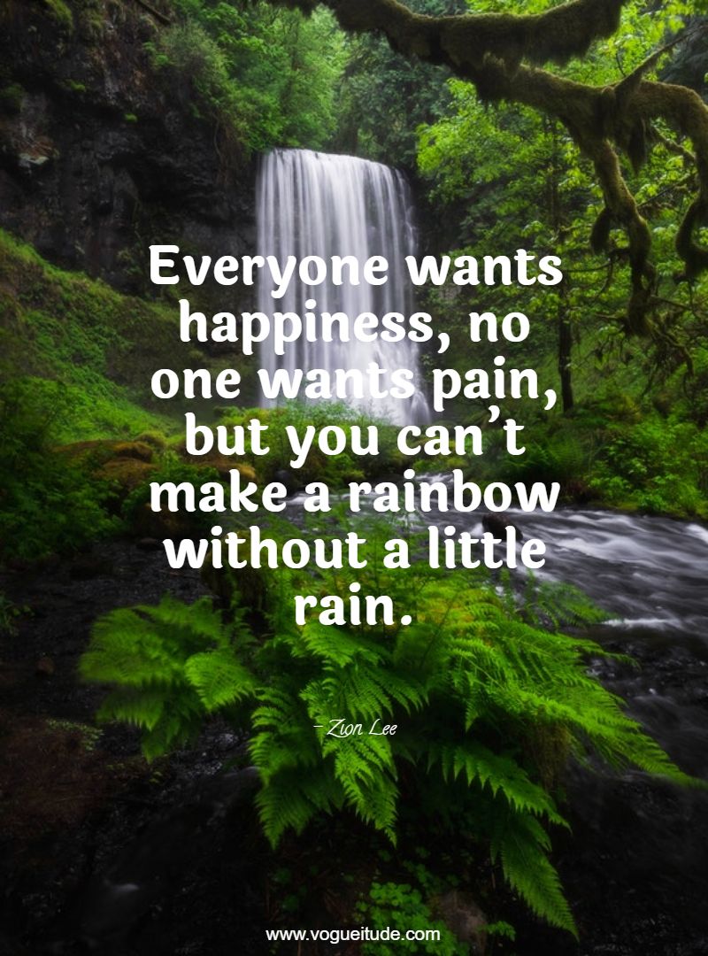 Everyone wants happiness, no one wants pain, but you can’t make a rainbow without a little rain.