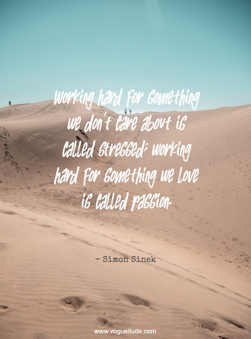 Working hard for something we don't care about is called stressed; working hard for something we love is called passion.